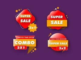 Super Sale Tag, Label, Ribbon Collection In Red And Yellow Color. vector