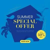 For Summer Sale Poster Design In Blue Color. vector