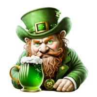 Saint patrick day leprechaun with mug of green beer png