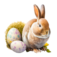 Easter bunny mockup with painted eggs png