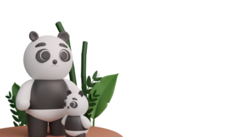 3d geven van aanbiddelijk moeder panda haar baby met natuur achtergrond en kopiëren ruimte. png