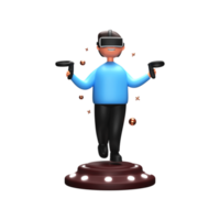 3D Rendering of a Male Charatcer Wearing VR Goggle with Controller Playing in Virtual Environment. Gaming Technology Concept. png