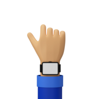 3d framställa av mänsklig hand som visar smart handled Kolla på. tom skärm för din produkt annons eller app presentation. png