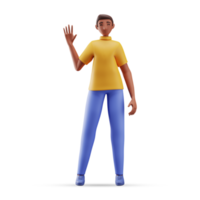 3D Render of Cartoon Young Man Waving Hand In Standing Pose. png