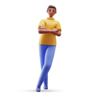3D Young Man Folding Arms In Walking Pose. png