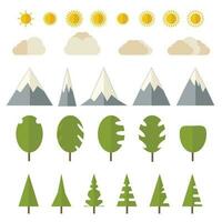 game scene elements for trees sun cloud mountains landscape vector