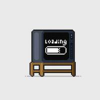 tv with loading screen in pixel art style vector