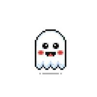 cute ghost character in pixel art style vector