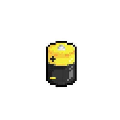 yellow and black battery in pixel art style