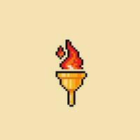 golden goblet within fire in pixel art style vector