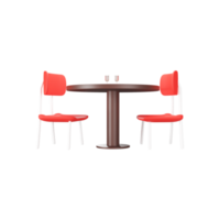 Two Wine Glass On Table With Chair 3D Icon In Brown And Red Color. png