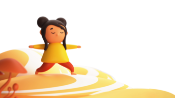 3d render do jovem menina praticando ioga virabhadrasana ilustração. png