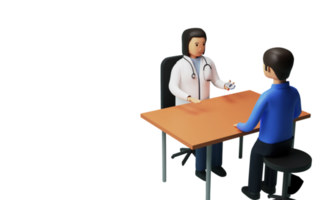 3D Render Of Female Doctor Measuring Of Blood Sugar For Diabetic Patient In Clinic. png