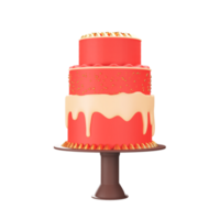 Golden And Red Three Layer Cake 3D Icon. png