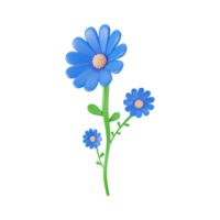 3d geven van bloemen met bladeren element in blauw en groen kleur. png