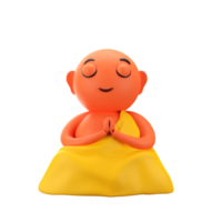 3D Render Style Cute Buddhism Man Sitting In Meditation Pose. png