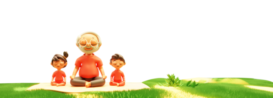 3D Render of Beard Man And Kids Meditating For International Yoga Day. png