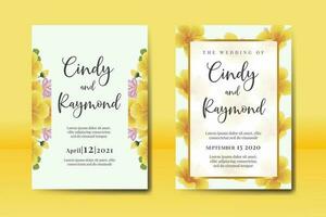 Wedding invitation frame set, floral watercolor Digital hand drawn Yellow Hibiscus Flower design Invitation Card Template vector