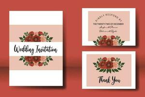 Wedding invitation frame set, floral watercolor Digital hand drawn red camellia Flower design Invitation Card Template vector