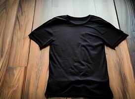 Realistic male black t-shirts with copy space front and back view created with photo