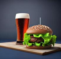 Big burger beer mug dark background photo