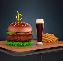 Big burger beer mug dark background photo