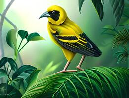 Exotic bird in tropical forest bright animal in jungle closeup Photo