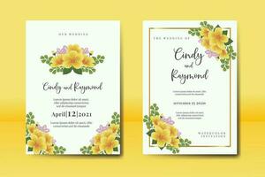 Wedding invitation frame set, floral watercolor Digital hand drawn Yellow Hibiscus Flower design Invitation Card Template vector