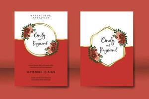 Wedding invitation frame set, floral watercolor Digital hand drawn red camellia Flower design Invitation Card Template vector