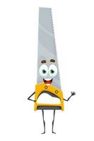 Cartoon saw tool character, carpentry work tool vector