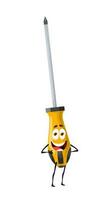 Cartoon screwdriver, DIY tool, funny character vector