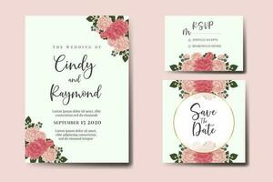 Wedding invitation frame set, floral watercolor Digital hand drawn Dahlia Flower design Invitation Card Template vector