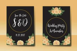Wedding invitation frame set, floral watercolor Digital hand drawn Orange Dahlia Flower design Invitation Card Template vector