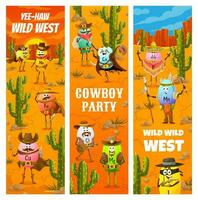 Wild west party western cartoon cowboy, sheriff vector