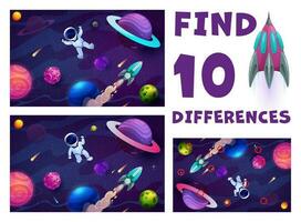 Find ten differences game, astronaut in space vector