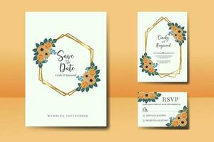 Wedding invitation frame set, floral watercolor Digital hand drawn Orange Rose and Anemone Flower design Invitation Card Template vector