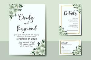 Wedding invitation frame set, floral watercolor Digital hand drawn White Lily Flower design Invitation Card Template vector