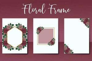 Wedding invitation frame set, floral watercolor Digital hand drawn Maroon Rose Flower design Invitation Card Template vector