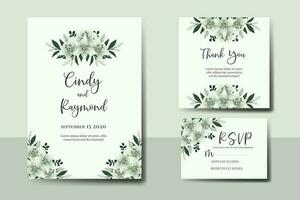 Wedding invitation frame set, floral watercolor Digital hand drawn White Lily Flower design Invitation Card Template vector