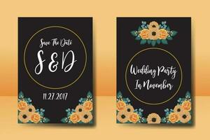 Wedding invitation frame set, floral watercolor Digital hand drawn Orange Rose and Anemone Flower design Invitation Card Template vector