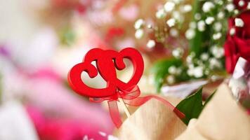 Red Rose Bouquet and heart shape symbol for gift . video