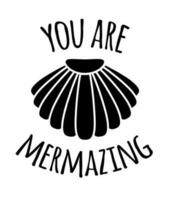 Vector black mermaid quote with shell