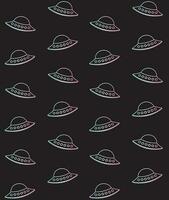 Vector seamless pattern of outline ufo on black