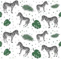 Vector seamless pattern of zebra and leaves