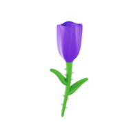 3D Render of Tulip Flower With Leaves Element In Purple And Green Color. png