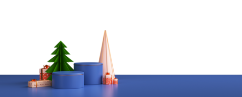 3d rendre de vert papier Couper Noël arbre avec cadeau des boites, cône et vide podiums. png