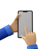 3D Render of Human Hand Scrolling Smart Phone. Blank Screen for your Product Advertisement or App Presentation. png