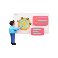 3D Render of Businessman Presenting Diagram With UI Icons On Website Illustration. png