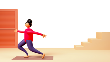 3D Rendering Young Woman Practicing Yoga Pose At Home Illustration. png