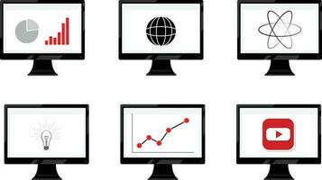 A set of computer screens with a  black  frame showing an ascending curve graph vector